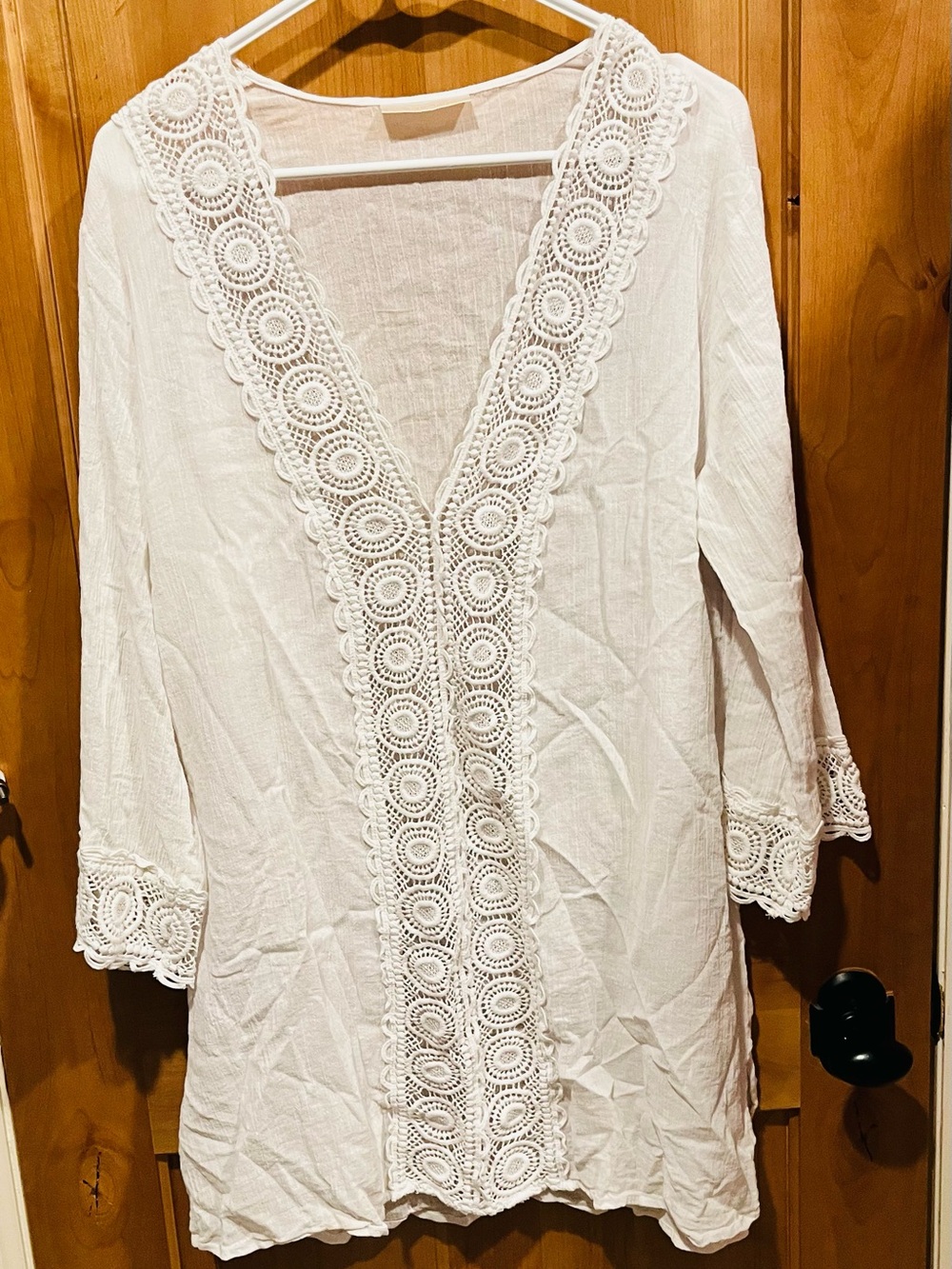 La Blanca White Crochet-Trim V-Neck Tunic